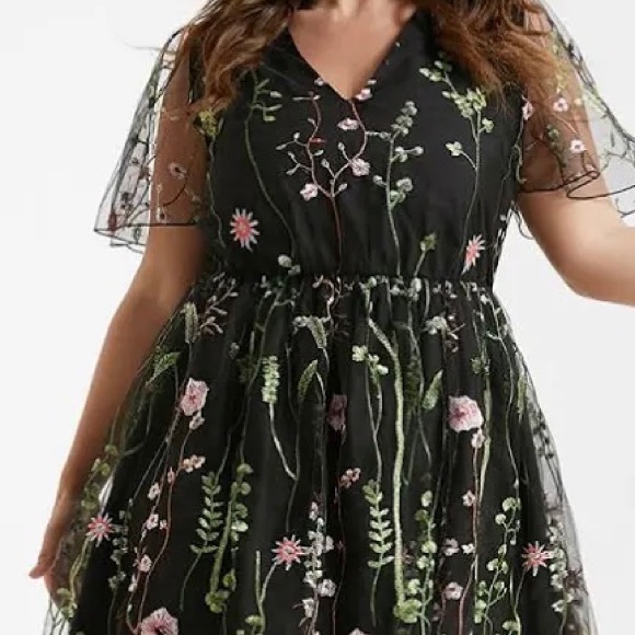 Sheer Black Floral Dress - Picture 3 of 7